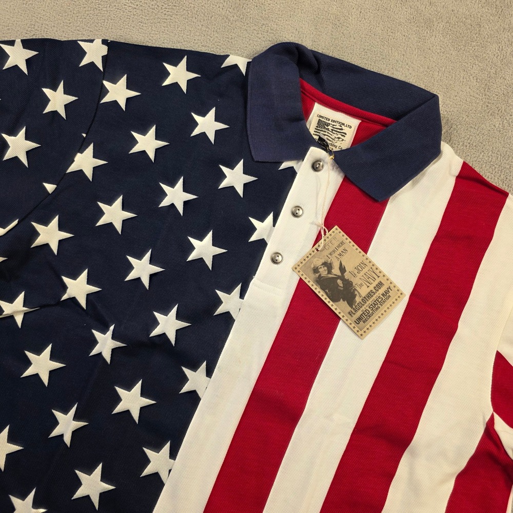 American Clothing Co Polo Mens XXL Red White Blue Flag Patriotic USA Streetwear
